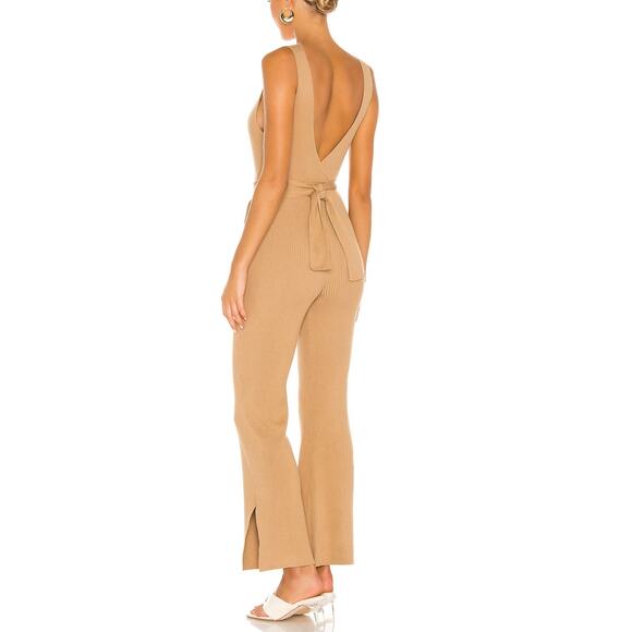 Majorelle Knit Jumpsuit Camel XS  Deep V Ribbed Pockets Split Hem Boho $218 NEW - Picture 3 of 10